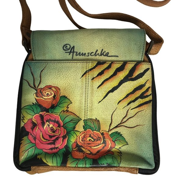 Anuschka NEVER USED Handpainted Leather Flap Cross Body Bag Tiger - Picture 3 of 12